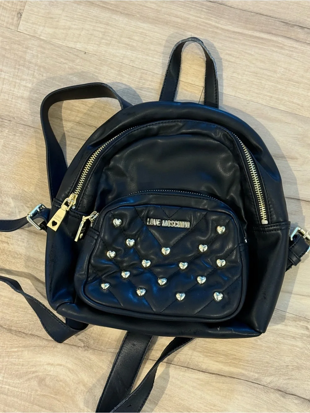 Love Moschino Studded Heart Backpack Nappa Black